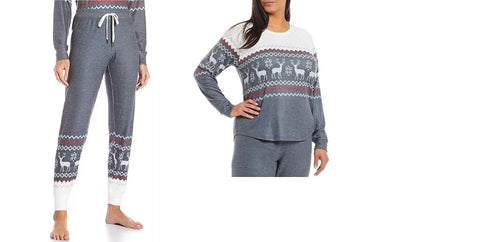 PJ Salvage Women's Isle Print Knit Joggers Sleep Pajama Set Charcoal 2X***