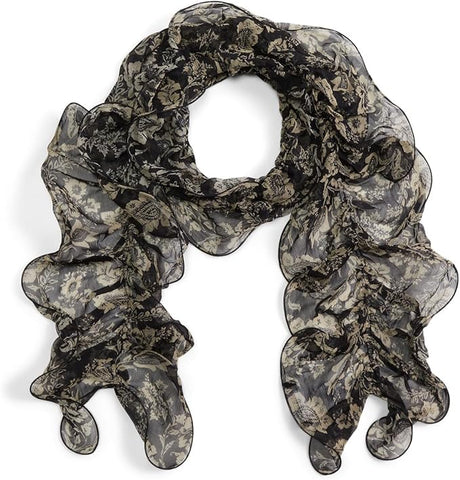 Lauren Ralph Women's Tropical Etching Ruffle Scarf Black One-Size