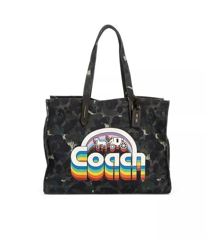 COACH Field 42 Signature Logo Rainbow Camouflage Horse Carriage Canvas Tote Bag