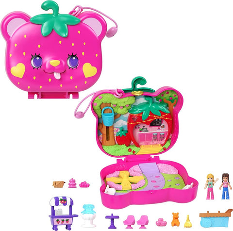 Polly Pocket Dolls and Playset, Travel Toy with Fidget Straw-beary