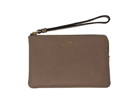 Coach Crossgrain Leather Corner Zip Wristlet (Taupe)