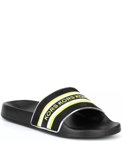 Michael Kors Women's Gilmore Logo Print Slides Black Multi