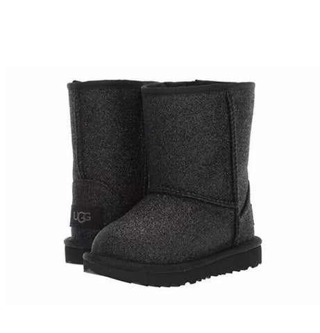 UGG Girls' Toddler Classic Short II Glitter Fashion Boot, Black 7