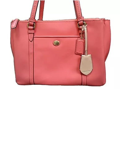 Coach Women's Peyton Leather Jordan Double Zip Carryall 25669 Coral Bag