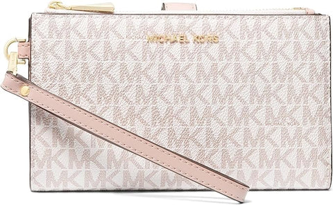 Michael Kors Women's Jet Set Double Zip Wristlet, Optic White/Soft Pink