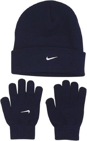 Nike Size 8-20 Navy Knit Beanie/Gloves Set One Size