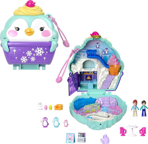 Polly Pocket Dolls & Playset, Snow Sweet Penguin Compact with 13 Accessories