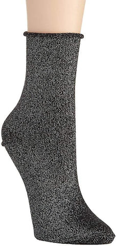 Hue Women's Metallic Roll Top Shortie Sock O/S/Black