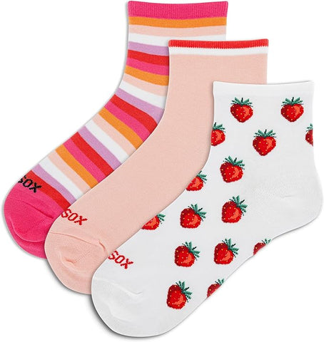 HOTSOX Women's Strawberry Anklet 3 Pair Pack, Red Assorted Size: 4-10