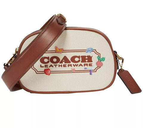 COACH Embroidered Canvas Coach Badge Camera Crossbody B4/Natural One Size