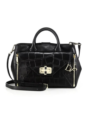 Diane von Furstenberg Large Leather And Croc Tote Black