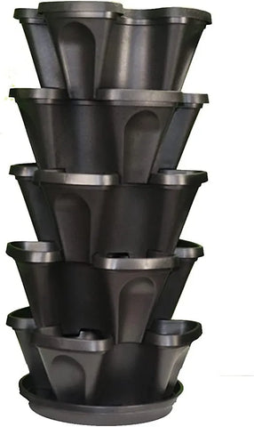 5-Tier Strawberry and Herb Garden Planter Stackable Gardening Pots Black