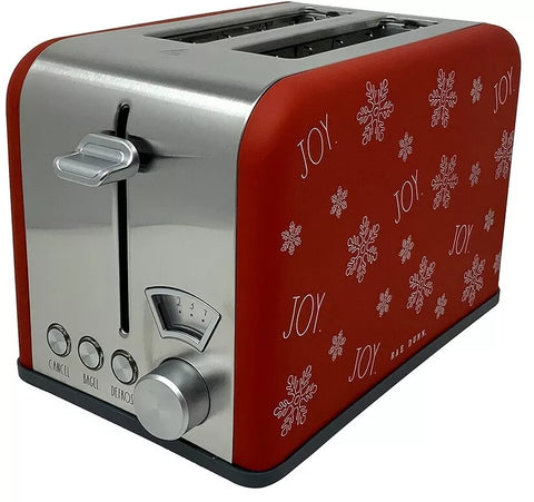 Rae Dunn Two (2) Slice Toaster Wide Slot Red With "JOY" Decoy