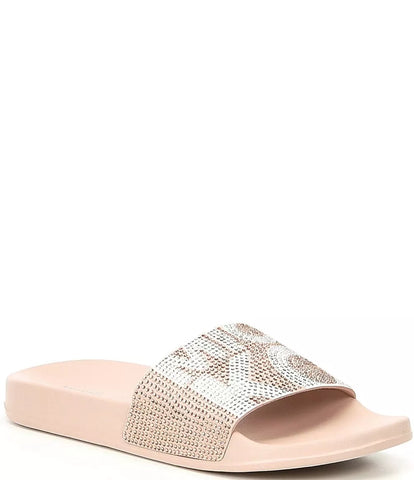 Michael Kors Women's Gilmore Rhinestone Logo Slides Soft Pink