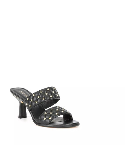 Michael Kors Women's Amelia Mule Stitch Pyramid Studded Leather Sandals Black