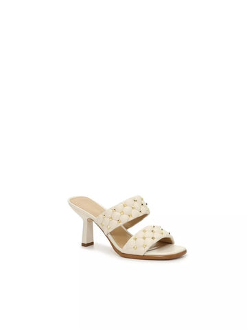 Michael Kors Amelia Mule Quilt Stitch Pyramid Studded Leather Sandals Cream 8.5M