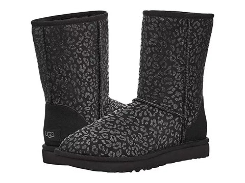 UGG Women's Classic Short Snow Leopard Boot, Black, Size 7