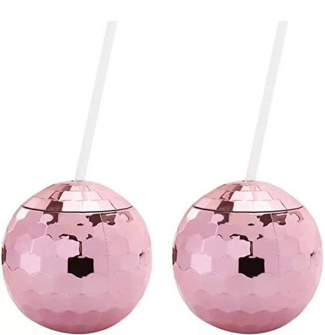 2 Pack Set Rose Gold Disco Ball Party Cup with Lid and Straw 16 oz