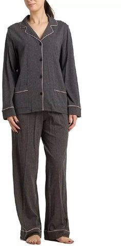 DKNY Women's 2 Piece Classic Long Sleeve Notch Collar/Pants Pajama Set Small