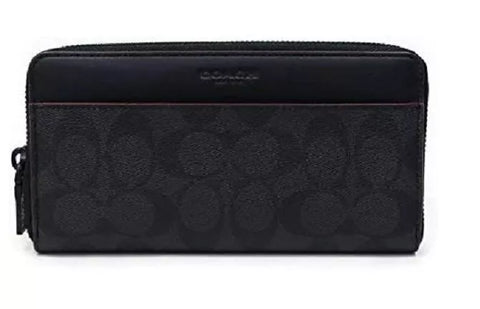 Coach Accordion Signature Zip round Wallet Black/Oxblood