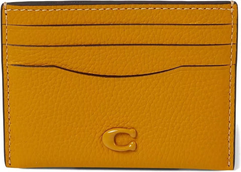 COACH Pebble Leather Flat Card Case Yellow Gold One Size