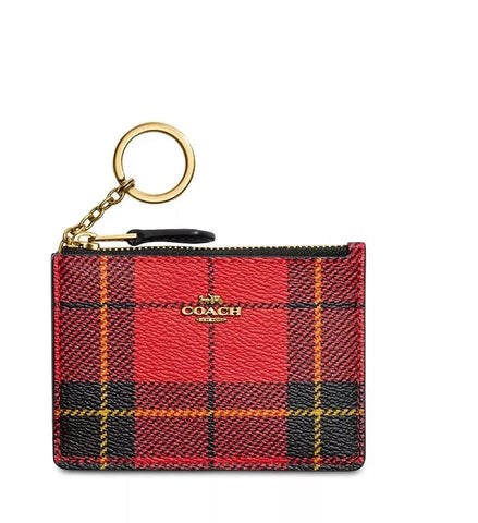 COACH Novelty Plaid Print ID Case Red Multi/Gold