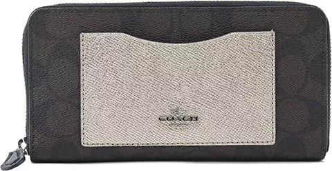 Coach Signature PVC Accordion Zip Wallet Brown/Black Platinum, Style F22712