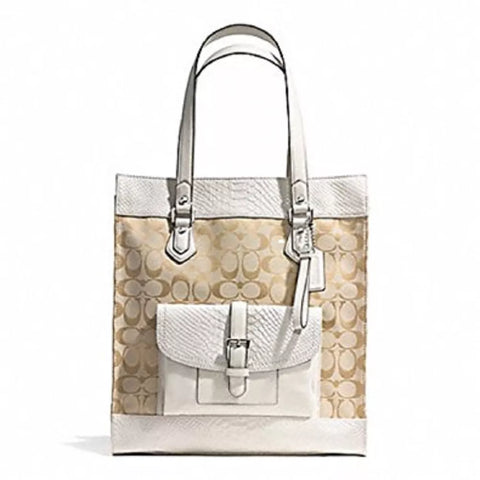 Coach Women's Charlie Python Tote #F31945 Silver/Light Khaki/Parchment