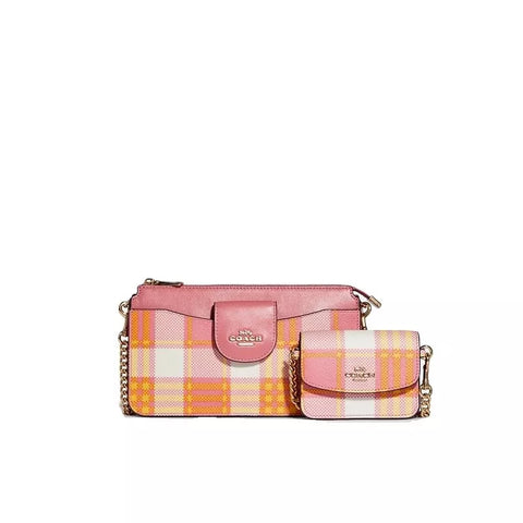 Coach Women's Poppy Crossbody With Garden Plaid Print Gold/Taffy Multi