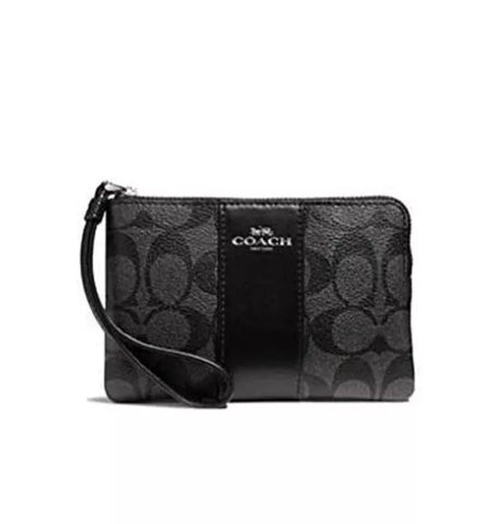 Coach F58035 Corner Zip Wristlet in Signature Coated Canvas with Leather Stripe