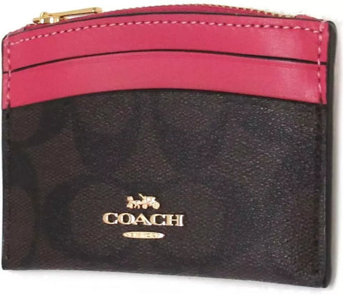 Coach Women's Shaped Card Case Brown/Strawberry