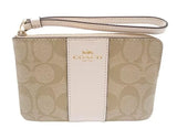 Coach Signature PVC Leather Corner Zip Wristlet, Light Khaki, Chalk