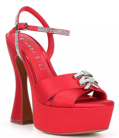 Gianni Bini Women's Dempsey Satin Rhinestone Bow Platform Sandals Red 11M