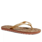 Coach Women's Flip Flop Rubber Sandals Signature Print CC Logo Khaki Gold