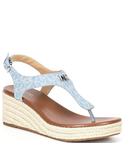 Michael Kors Women's Laney Logo Thong Espadrille Wedges Chambray 9 M