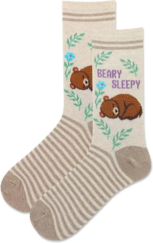 Hot Sox Women's Fuzzy Beary Sleepy Socks 1 Pair, Natural Melange 9-11