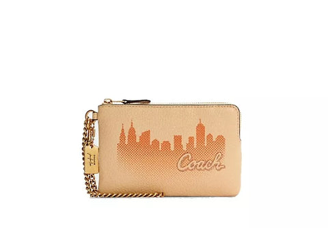 Coach X Jennifer Lopez Corner Zip Wristlet With Nyc Skyline Gold