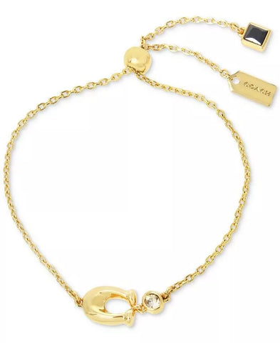 COACH Women's Gold-Tone Crystal & Chubby C Slider Bracelet