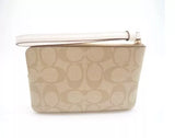 Coach Signature PVC Leather Corner Zip Wristlet, Light Khaki, Chalk