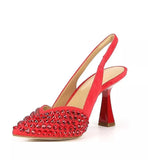 Michael Kors Chelsea Rhinestone Embellished Suede Slingback Pumps Crimson