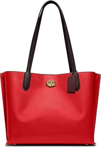 COACH Color-Block Leather Willow Tote Sport Red Multi One Size